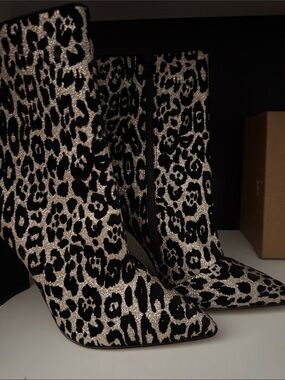 Aldo Black and Gold Leopard Print Ankle Boots